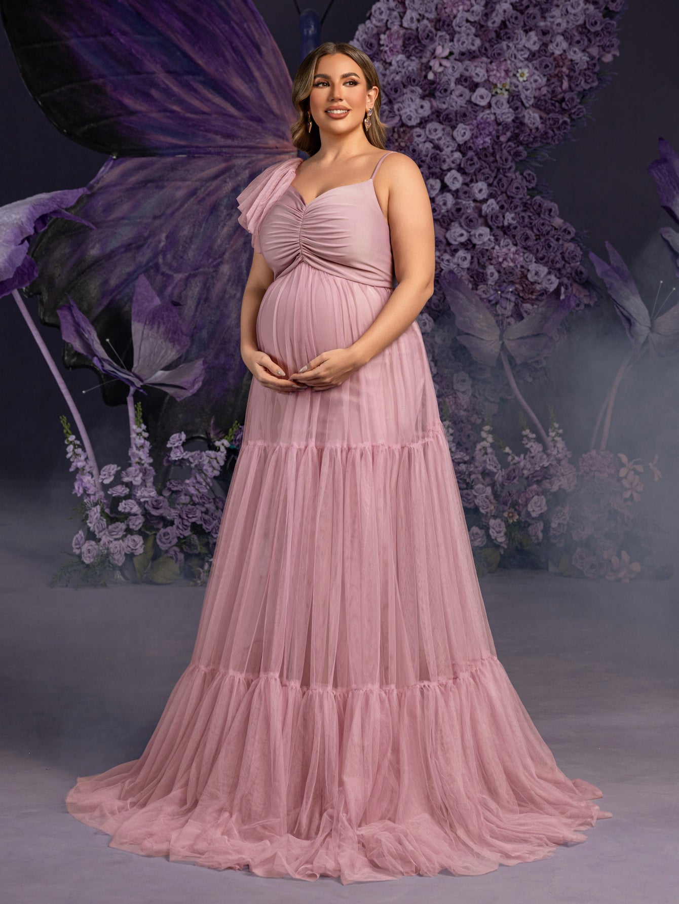 Plus-Size Maternity Spaghetti Strap Tulle Sleeveless A-Line Evening Gown — authorized product image 6