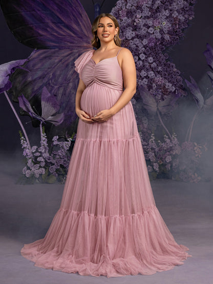 Plus-Size Maternity Spaghetti Strap Tulle Sleeveless A-Line Evening Gown — authorized product image 6
