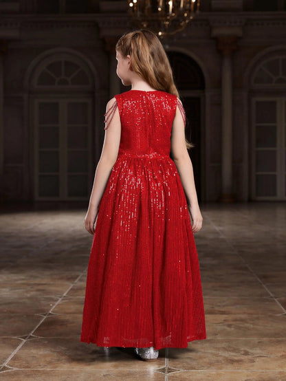 Additional product view of V-Neck Sequin A-Line Sleeveless Maxi Tween Girls' Party Dress