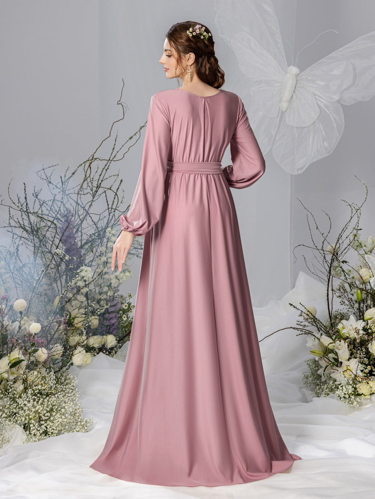 Maternity V-Neck Bow Long-Sleeve A-Line Evening Gown — authorized product image 8