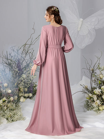 Maternity V-Neck Bow Long-Sleeve A-Line Evening Gown — authorized product image 8