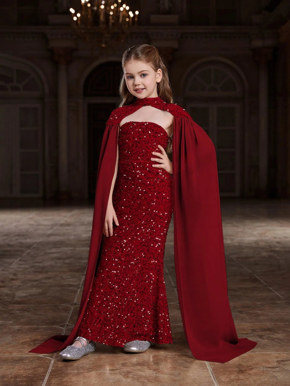 Additional product view of Strapless Sequin Mermaid Sleeveless Maxi Tween Girls' Party Dress