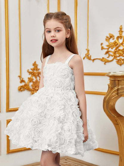 Additional product view of Floral Appliqué Cami Strap A-Line Sleeveless Mesh Tween Girls' Party Dress