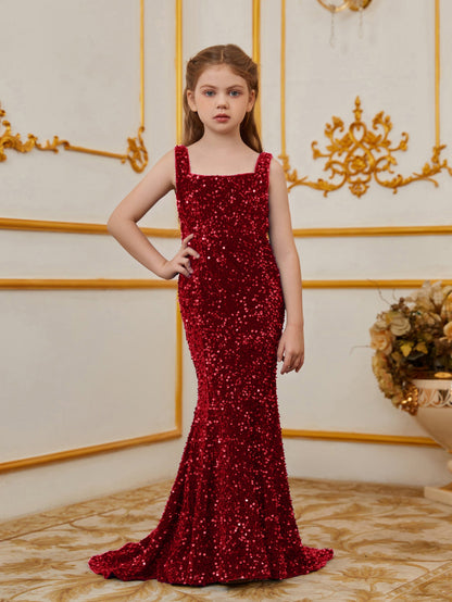 Additional product view of Mermaid Hem Square-Neck Sequin Sleeveless Maxi Tween Girls' Party Dress