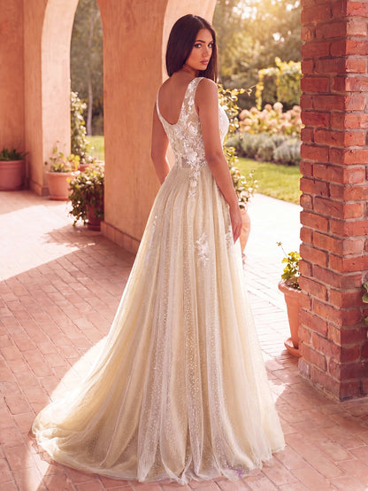 Plunging Lace Sleeveless A-Line Wedding Gown — authorized view 2