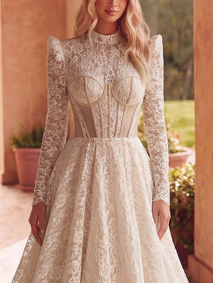 Additional product view of Lace Mock-Neck Long-Sleeve A-Line Maxi Wedding Dress