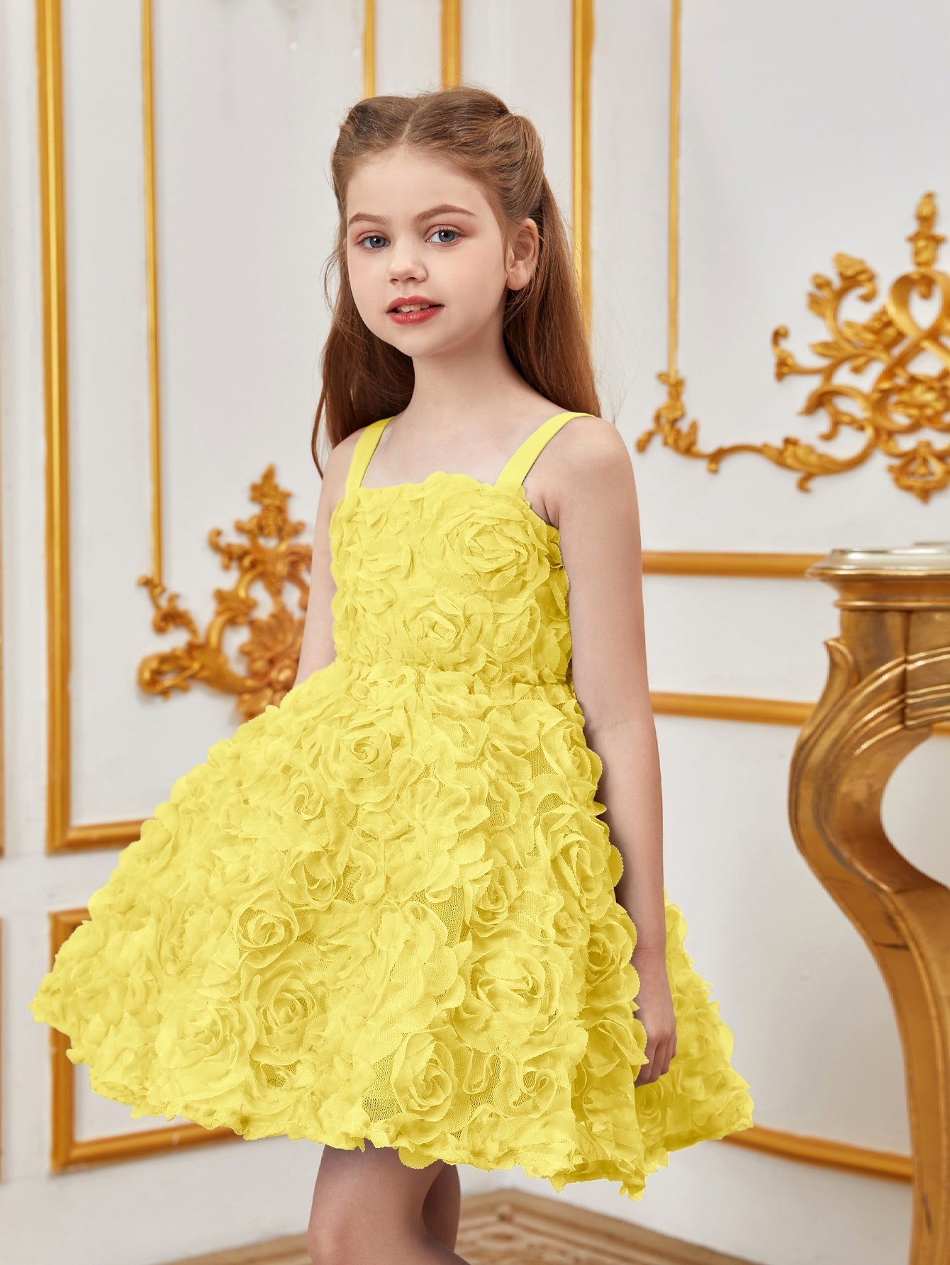 Additional product view of Floral Appliqué Cami Strap A-Line Sleeveless Mesh Tween Girls' Party Dress