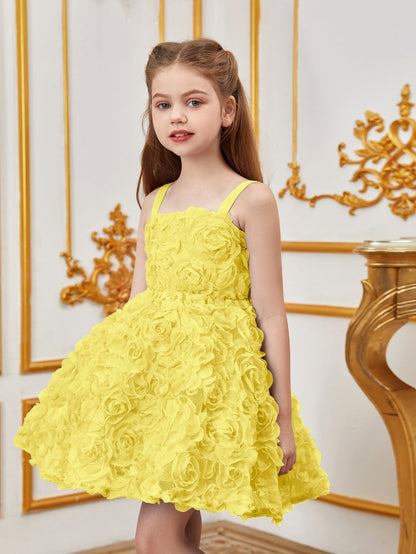 Additional product view of Floral Appliqué Cami Strap A-Line Sleeveless Mesh Tween Girls' Party Dress