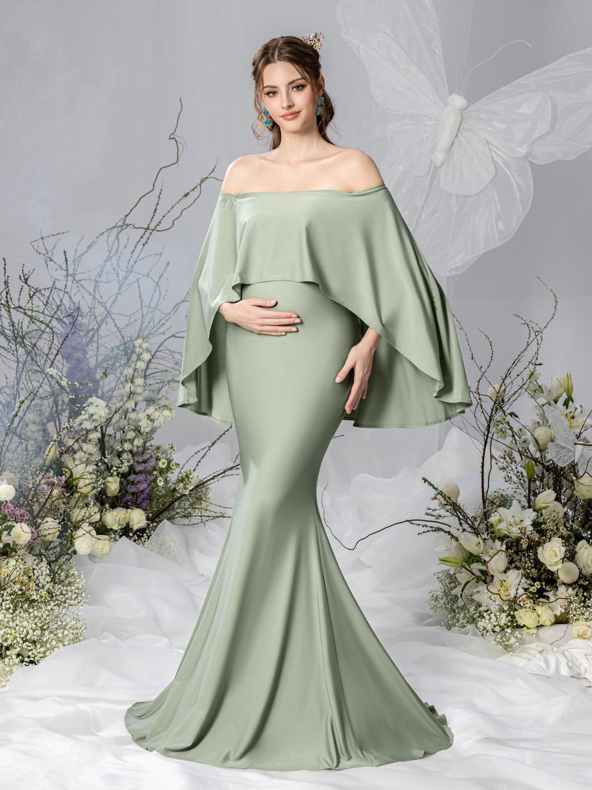 Maternity Off-Shoulder Cape Mermaid Evening Gown — authorized product image 5