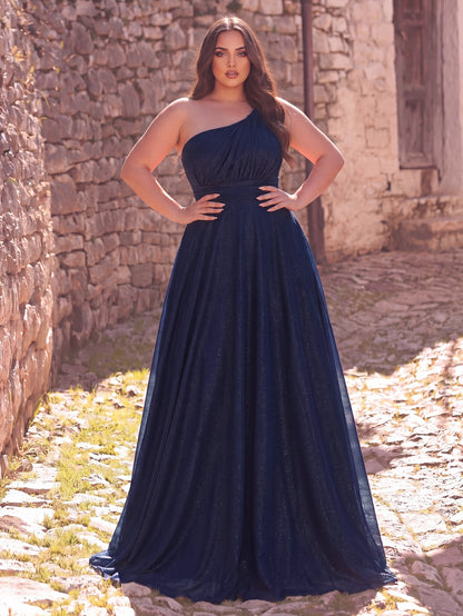 Additional product view of Backless Plus-Size One-Shoulder Chiffon A-Line Evening Gown