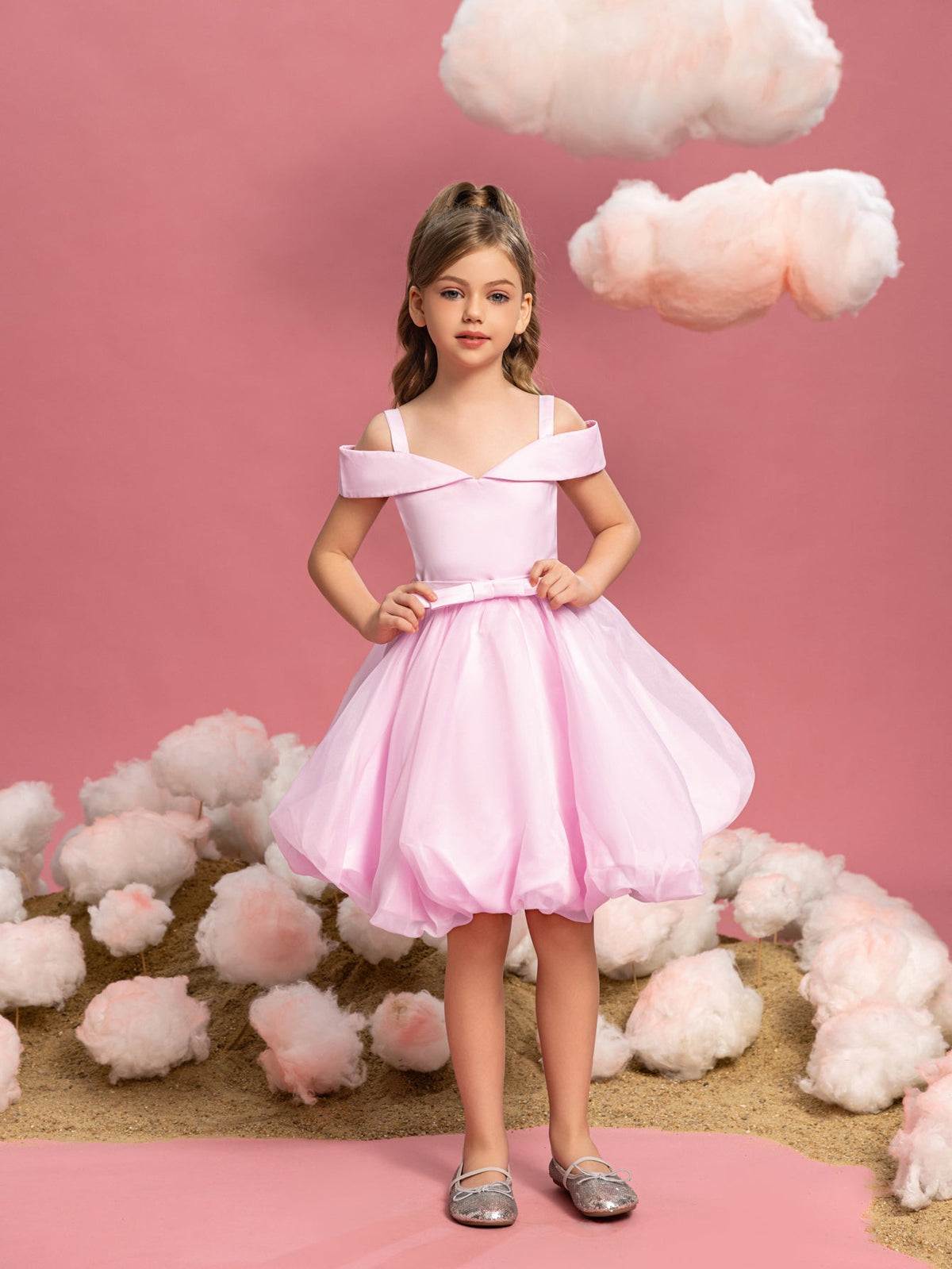 Tween Girls' Off-Shoulder Satin Sleeveless A-Line Formal Dress — authorized product image 6