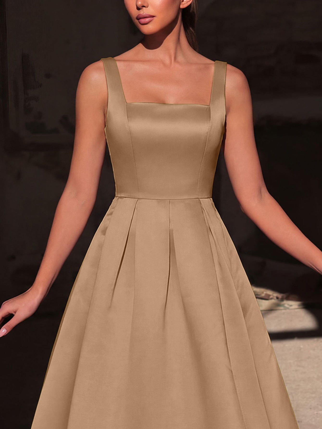 Additional product view of Lace-Up Back Square-Neck A-Line Sleeveless Maxi Evening Gown