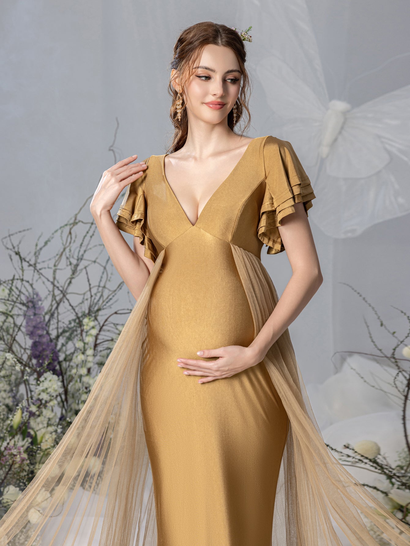 Maternity V-Neck Ruffle-Sleeve Mermaid Evening Dress - product image 6