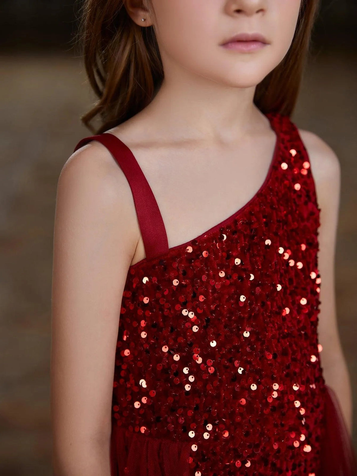 Additional product view of Mesh Overlay Asymmetrical Neckline Sequin A-Line Sleeveless Tween Girls' Party Dress