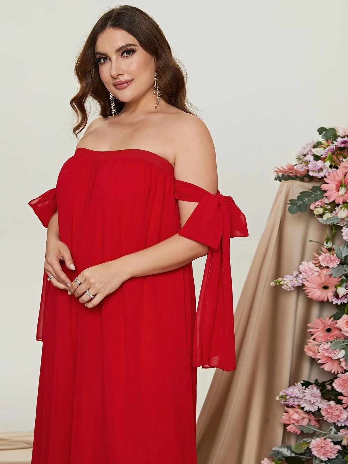 Additional product view of Plus-Size Off-Shoulder Chiffon Sleeveless Formal Jumpsuit