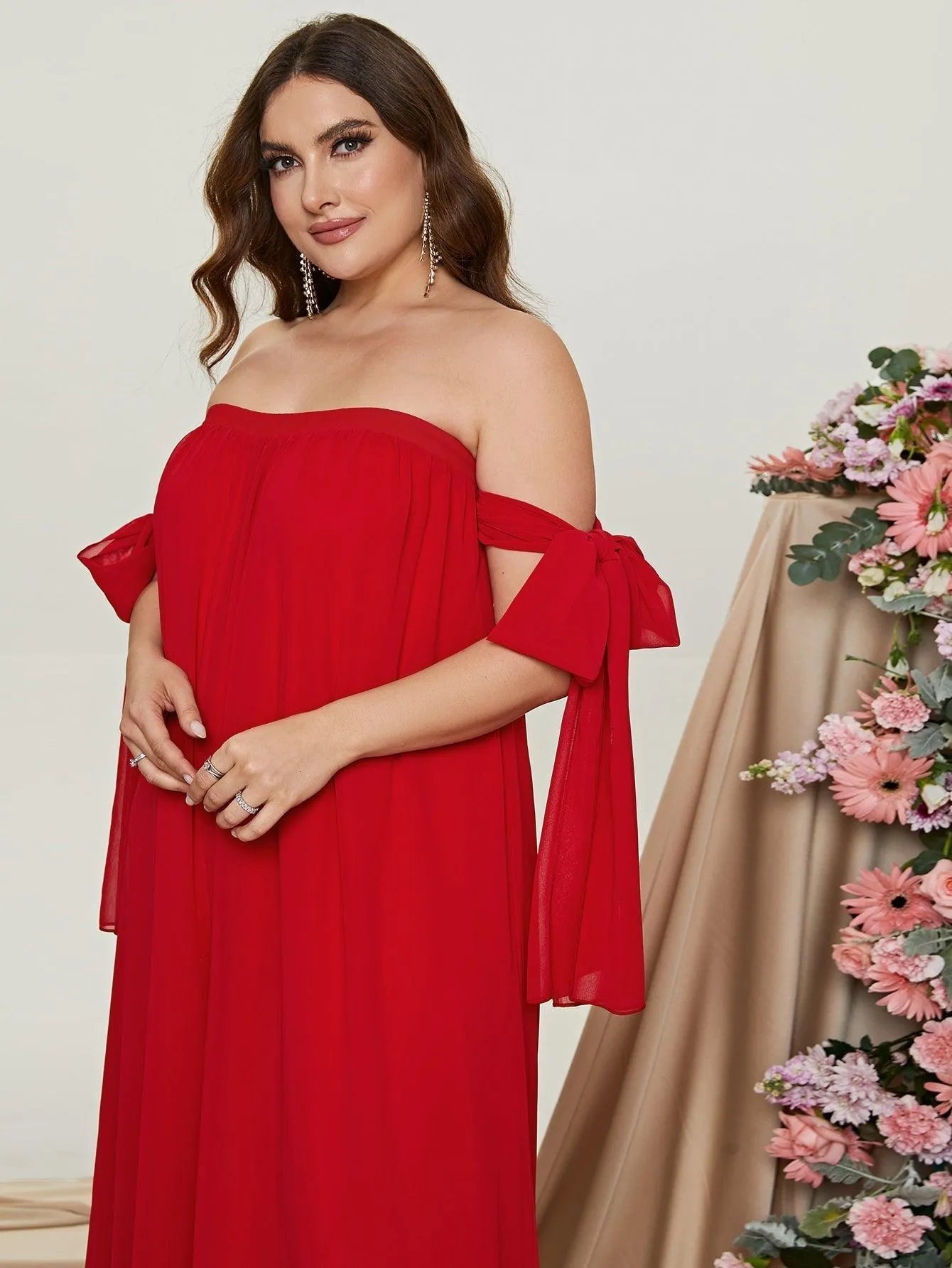 Additional product view of Plus-Size Off-Shoulder Chiffon Sleeveless Formal Jumpsuit