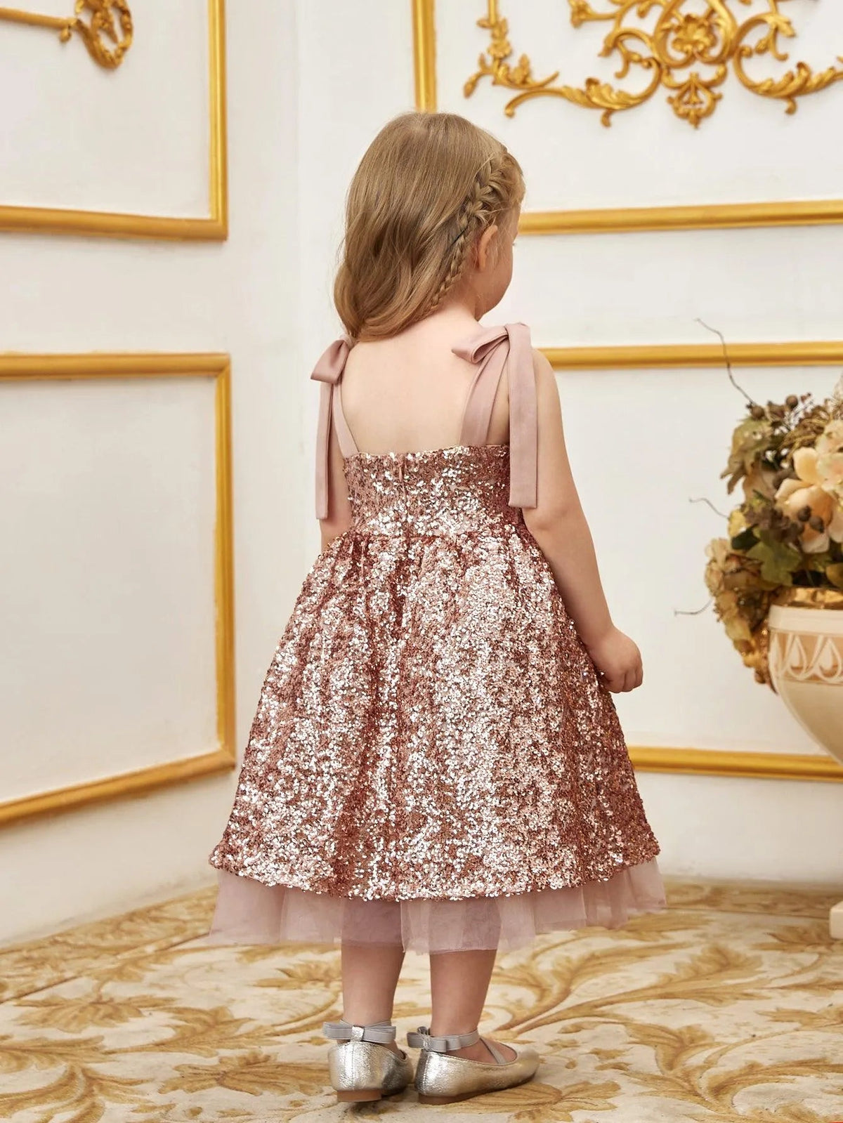 Additional product view of Cami Strap Sequin A-Line Sleeveless Midi Young Girls' Party Dress