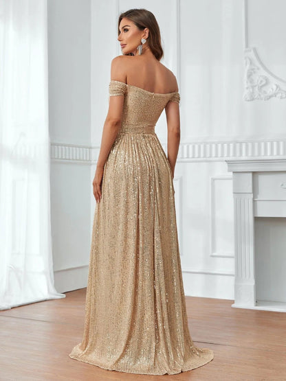 Off-Shoulder Split Thigh Sequin Party Dress – view 2
