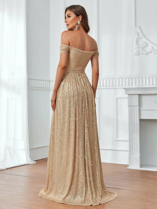 Off-Shoulder Split Thigh Sequin Party Dress – view 2