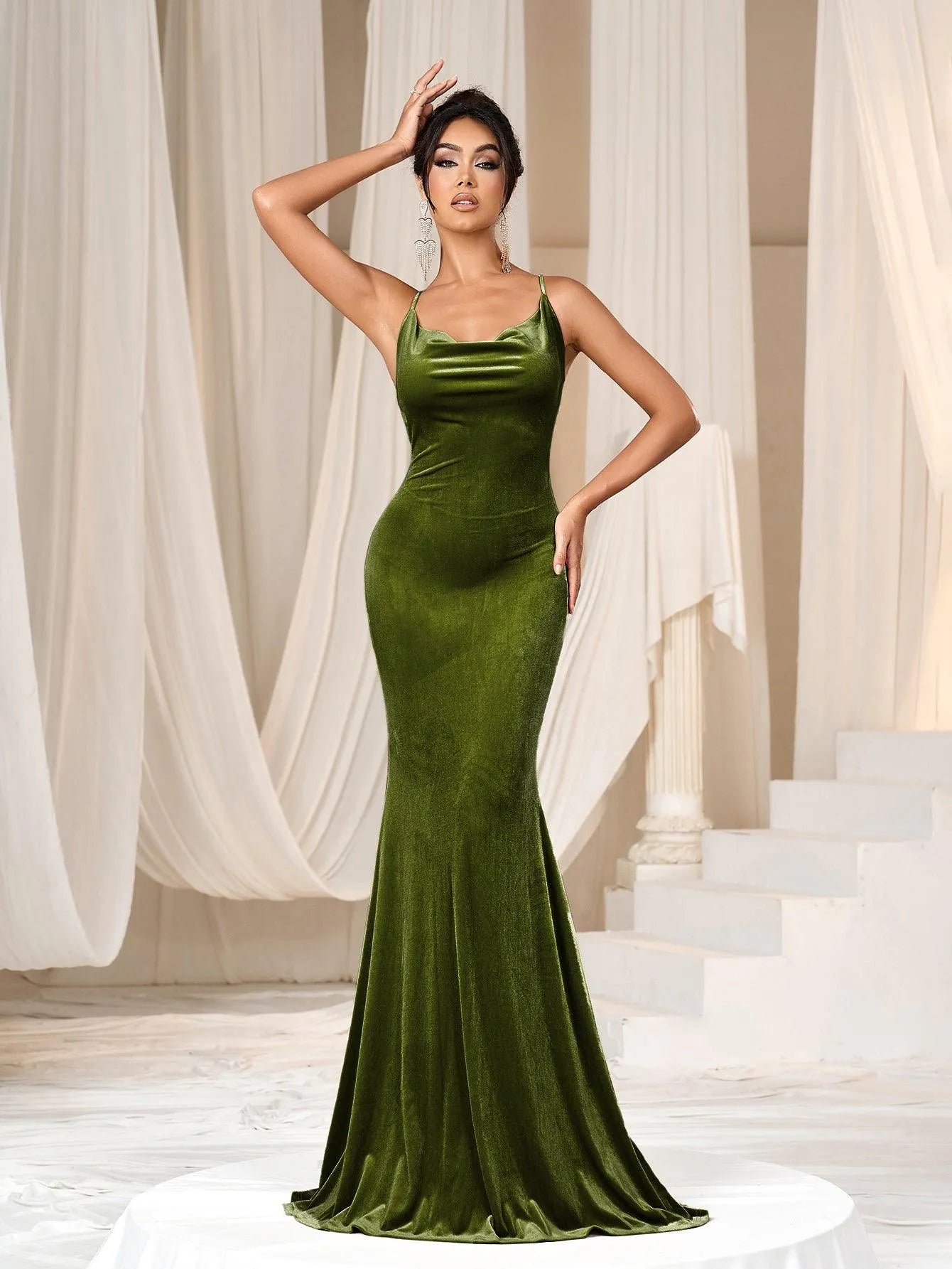 Additional product view of Cami Strap Velvet Backless Mermaid Sleeveless Evening Gown
