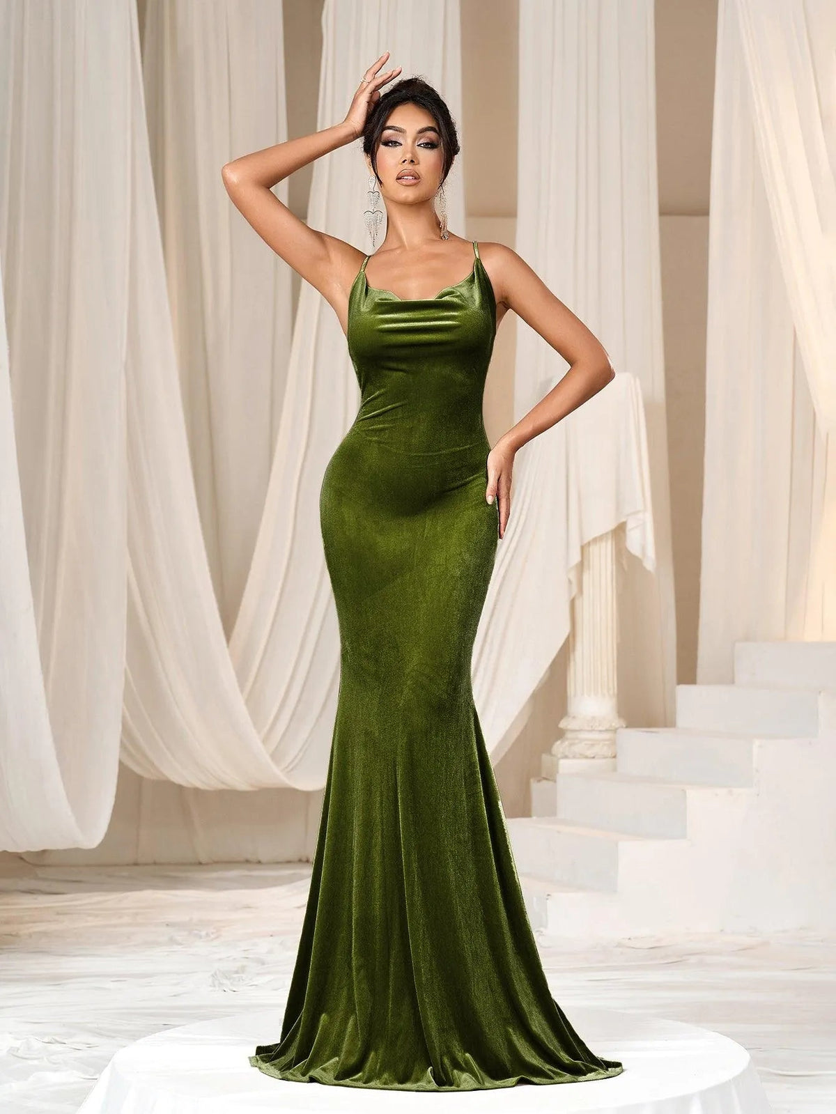 Additional product view of Cami Strap Velvet Backless Mermaid Sleeveless Evening Gown