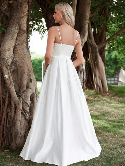 Spaghetti Strap Satin Sleeveless A-Line Wedding Gown — authorized product image 2