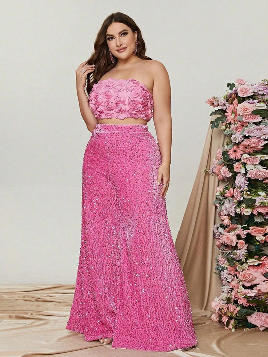Additional product view of Plus-Size Strapless Sequin Women's Two-Piece Formal Set