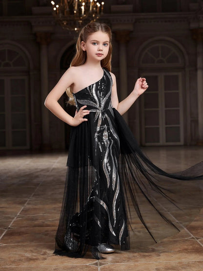 Tween Girls' One-Shoulder Graphic Sequin Party Dress — authorized product image 1