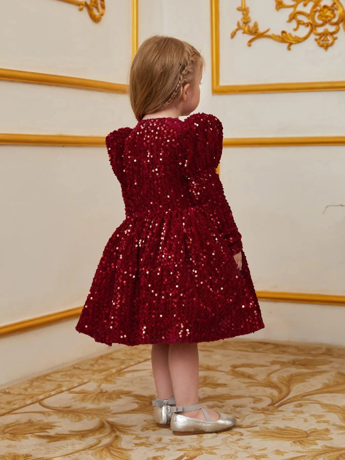 Young Girls' High Neck Sequin Long-Sleeve A-Line Formal Dress — authorized product image 2