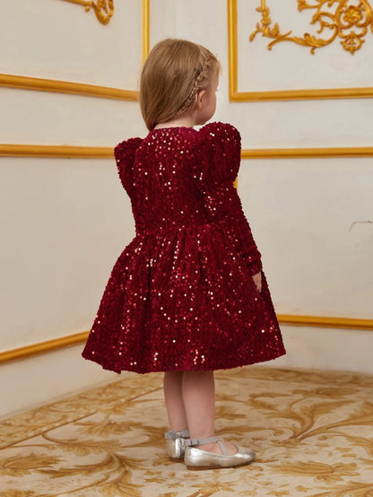 Young Girls' High Neck Sequin Long-Sleeve A-Line Formal Dress — authorized product image 2