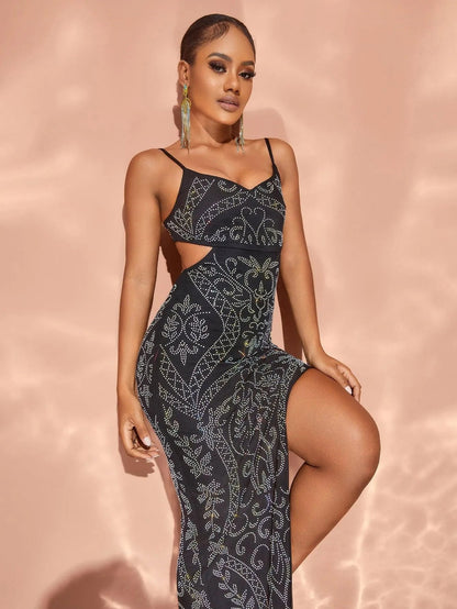 Chic Rhinestone Detail Cut Out Waist Cami Dress – view 5