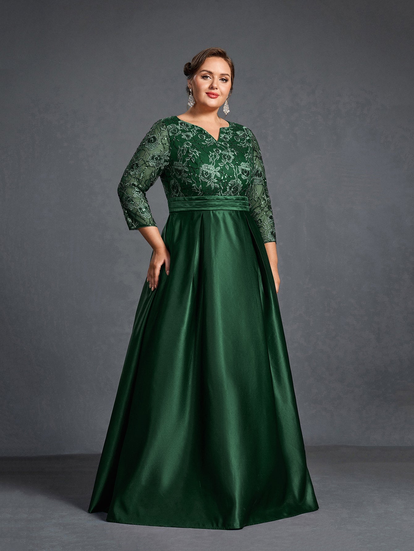 Additional product view of Plus-Size Satin V-Neck A-Line Sequin Mother-of-the-Bride Dress