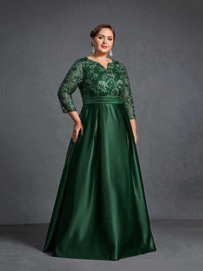 Additional product view of Plus-Size Satin V-Neck A-Line Sequin Mother-of-the-Bride Dress