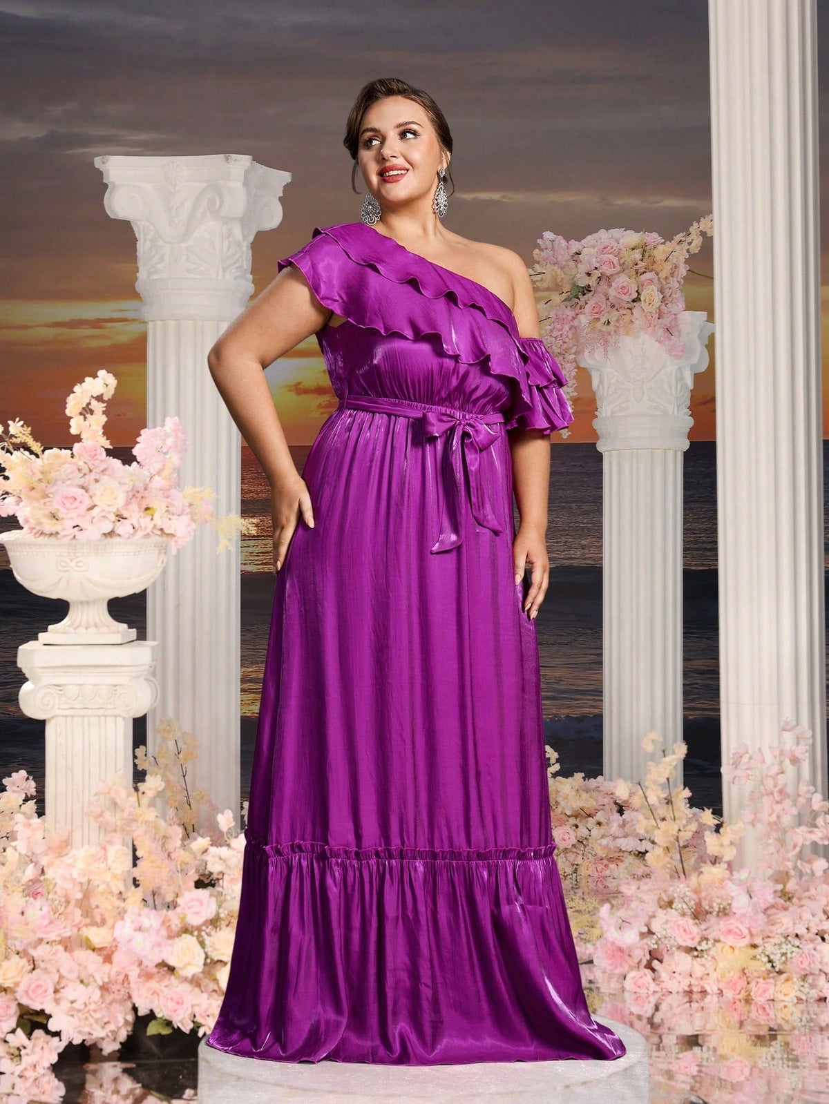 Additional product view of Asymmetrical Plus-Size One-Shoulder Chiffon Floral Maxi Formal Dress
