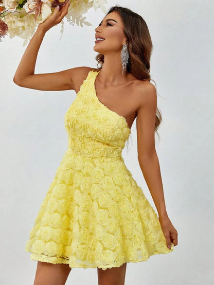 Additional product view of Backless One-Shoulder 3D-Flower A-Line Sleeveless Mini Party Dress