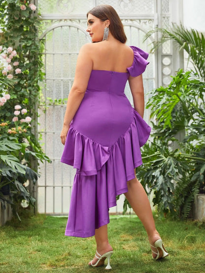 Additional product view of Layered Hem Ruffle Trim Plus-Size Knit A-Line Midi Formal Dress