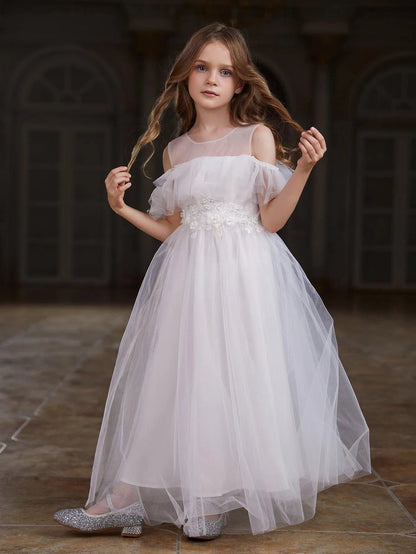 Tween Girls' Round Neck Tulle Short-Sleeve A-Line Formal Gown — authorized product image 6