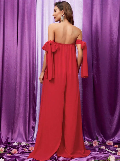 Off-Shoulder Chiffon Sleeveless Formal Jumpsuit — authorized product image 2