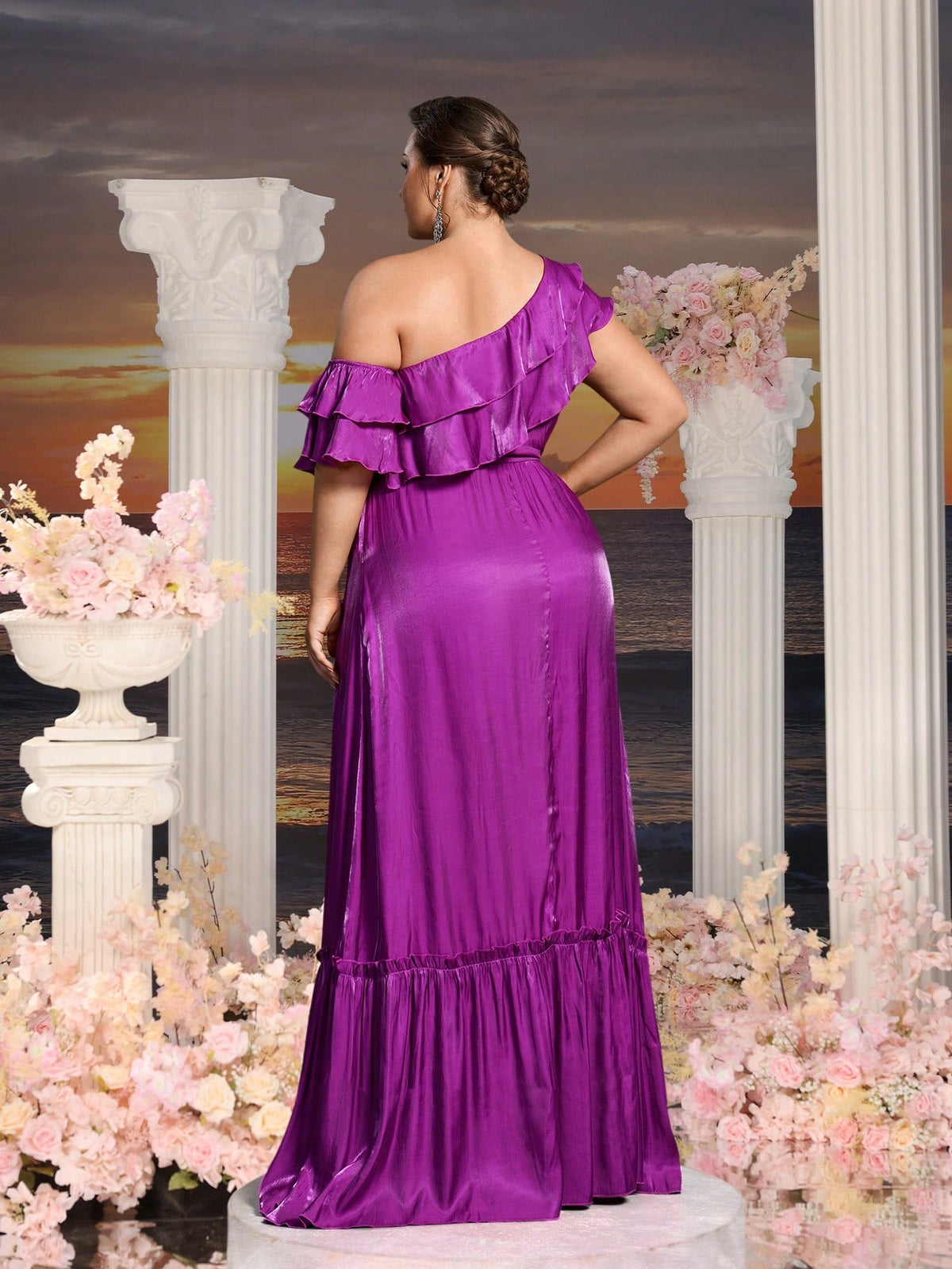 Additional product view of Asymmetrical Plus-Size One-Shoulder Chiffon Floral Maxi Formal Dress