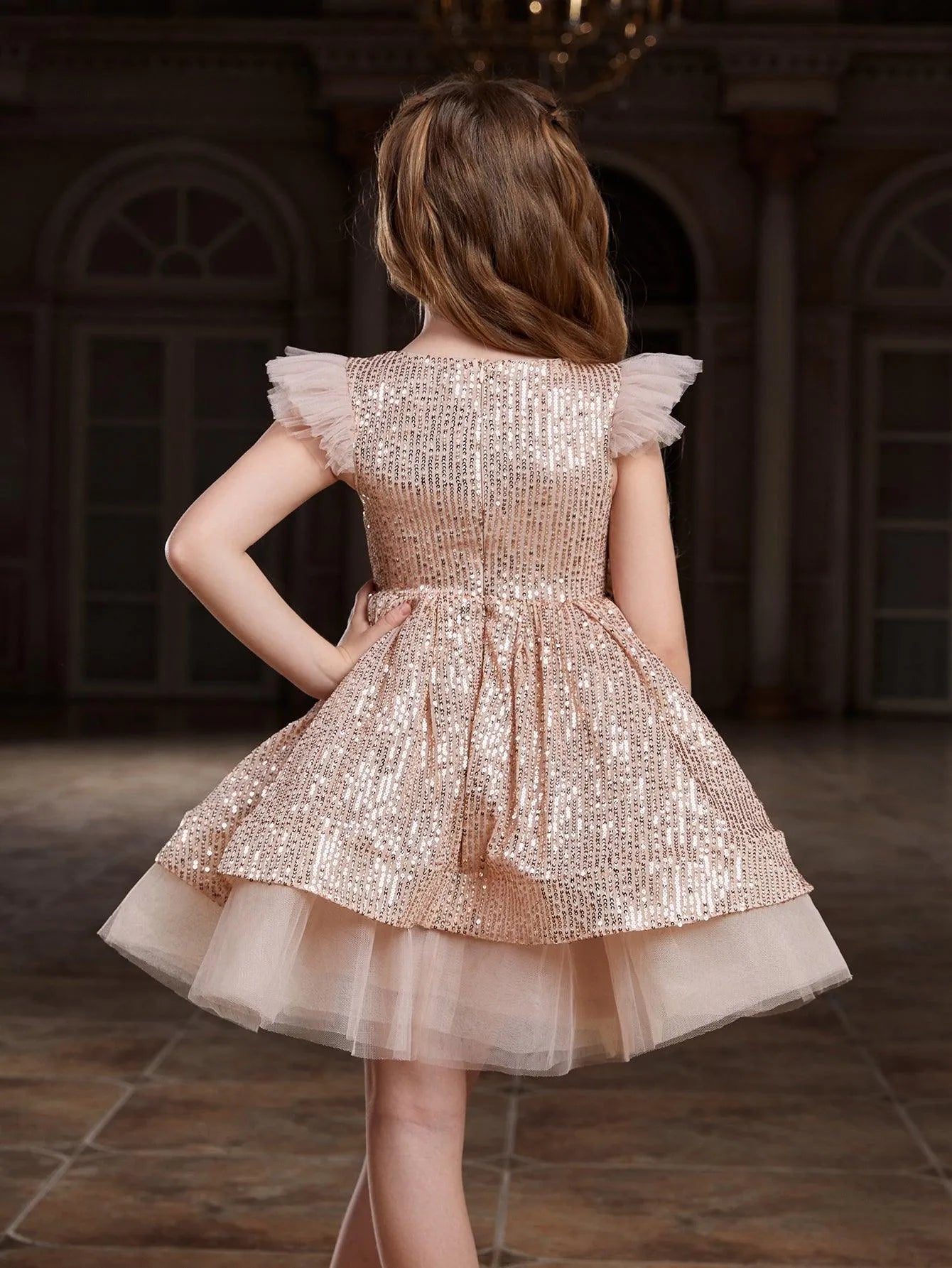 Additional product view of Cap-Sleeve Sequin A-Line Midi Tween Girls' Party Dress