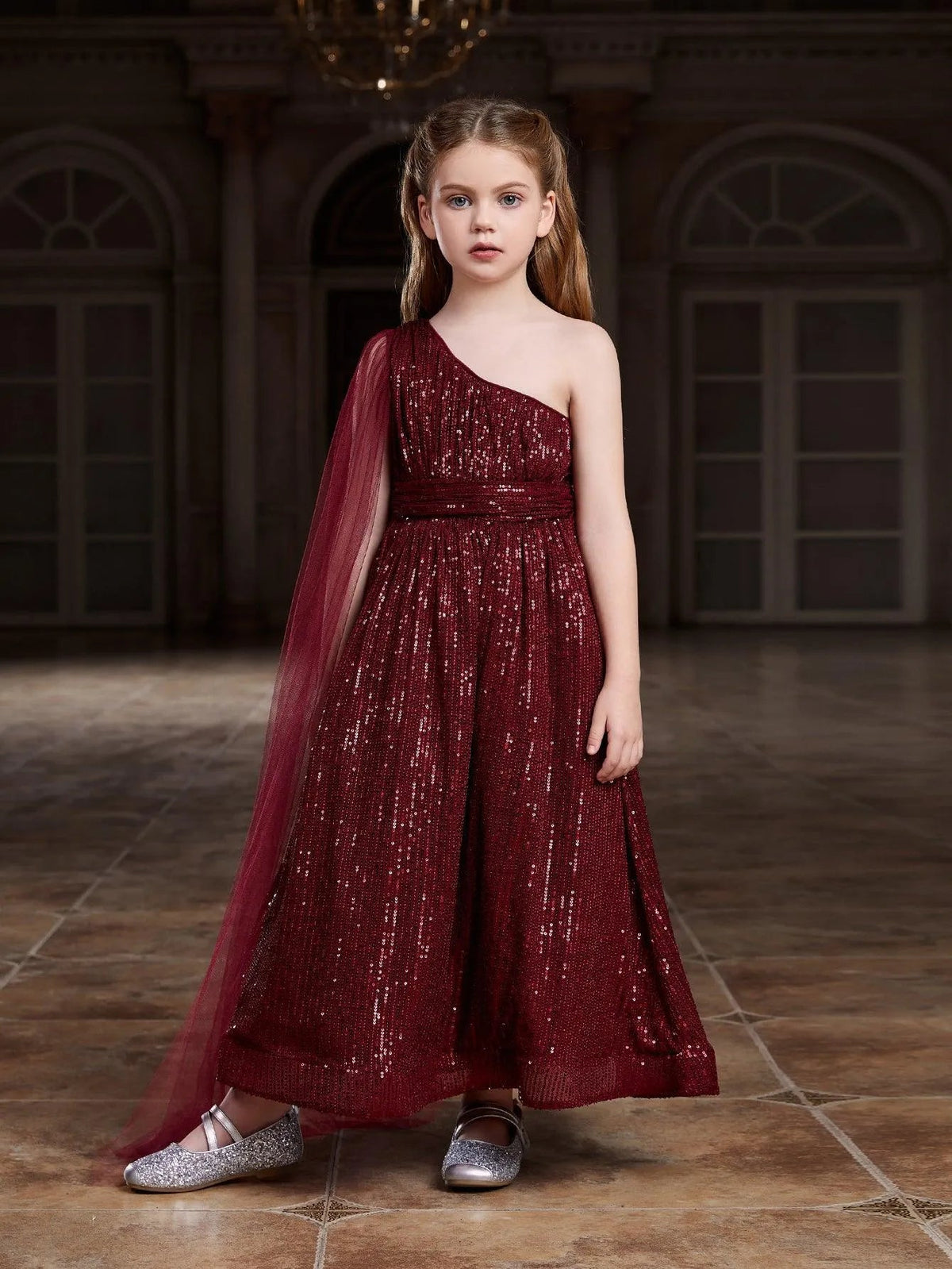 Tween Girls' One-Shoulder Draped Side Sequin Prom Dress — authorized product image 3