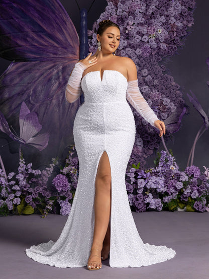 Additional product view of Mermaid Hem Plus-Size Strapless Long-Sleeve Sequin Wedding Dress