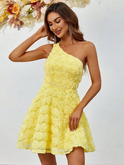 Additional product view of Backless One-Shoulder 3D-Flower A-Line Sleeveless Mini Party Dress
