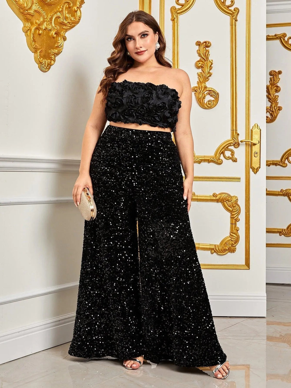 Additional product view of Plus-Size Strapless Sequin Women's Two-Piece Formal Set