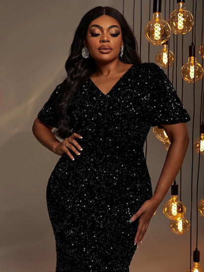Plus-Size V-Neck Backless Short-Sleeve Mermaid Evening Gown — authorized product image 5