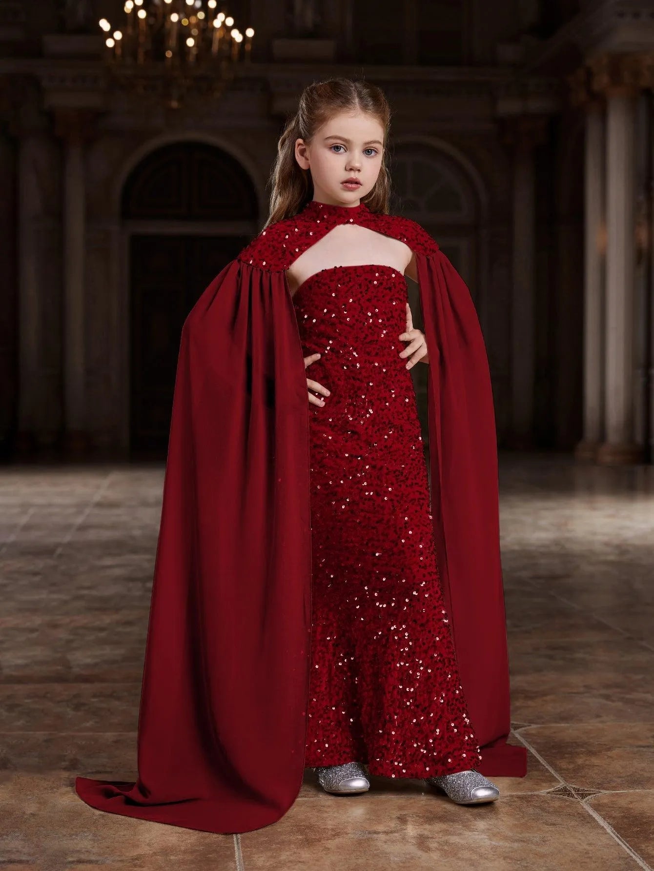 Additional product view of Strapless Sequin Mermaid Sleeveless Maxi Tween Girls' Party Dress