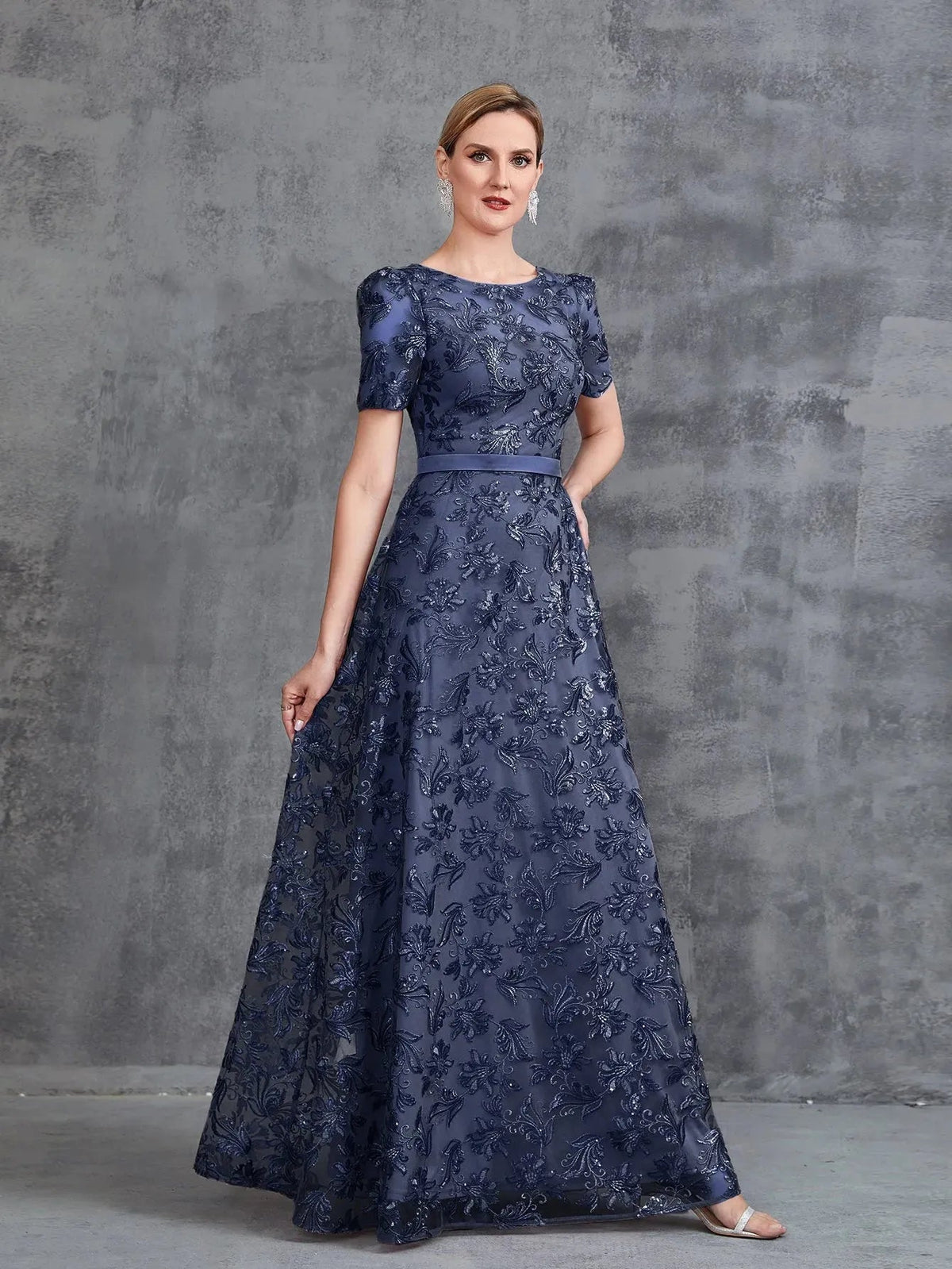 Additional product view of Short-Sleeve A-Line Sequin Maxi Mother-of-the-Bride Dress