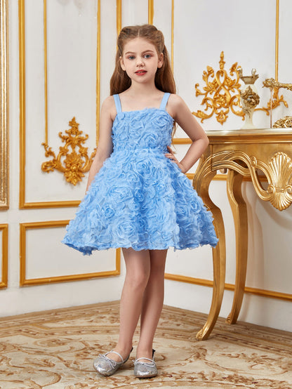 Additional product view of Floral Appliqué Cami Strap A-Line Sleeveless Mesh Tween Girls' Party Dress