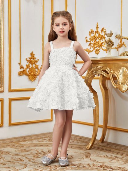 Additional product view of Floral Appliqué Cami Strap A-Line Sleeveless Mesh Tween Girls' Party Dress