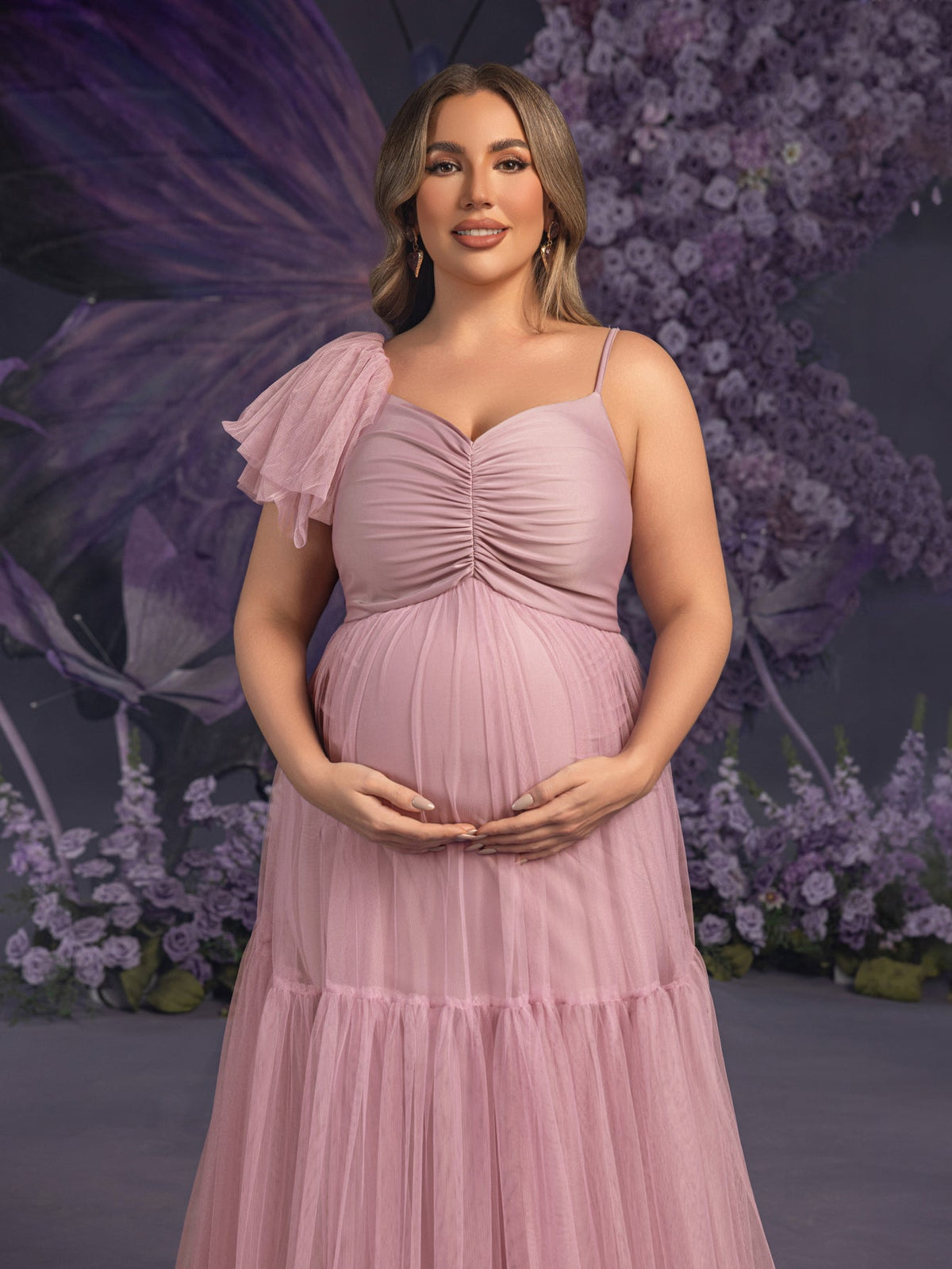 Plus-Size Maternity Spaghetti Strap Tulle Sleeveless A-Line Evening Gown — authorized product image 7